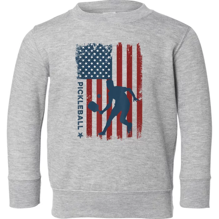 Pickleball Usa American Flag Pickle Ball Player Toddler Sweatshirt