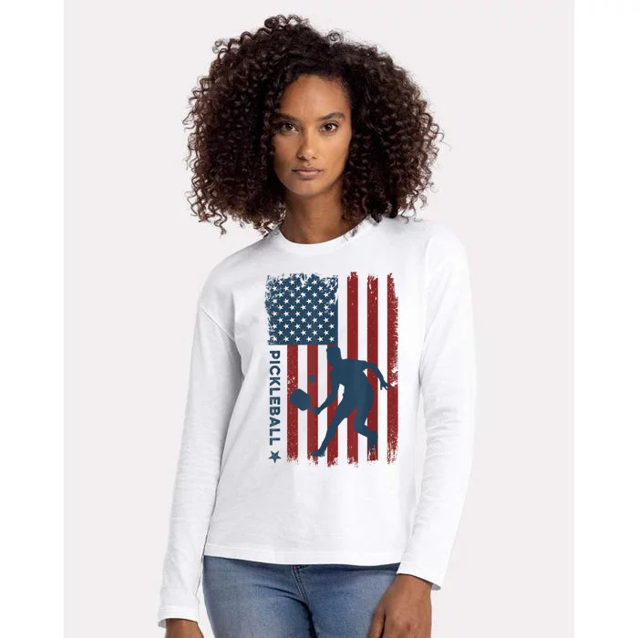 Pickleball Usa American Flag Pickle Ball Player Womens Cotton Relaxed Long Sleeve T-Shirt