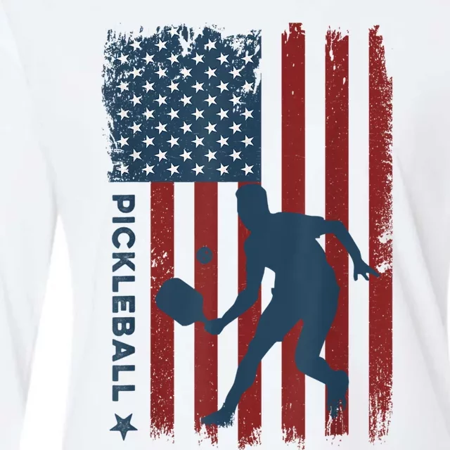 Pickleball Usa American Flag Pickle Ball Player Womens Cotton Relaxed Long Sleeve T-Shirt