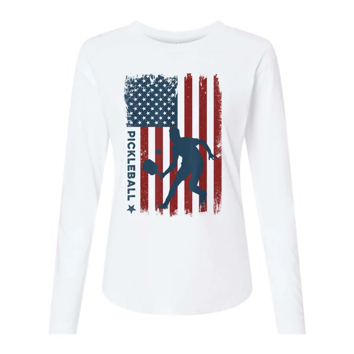 Pickleball Usa American Flag Pickle Ball Player Womens Cotton Relaxed Long Sleeve T-Shirt