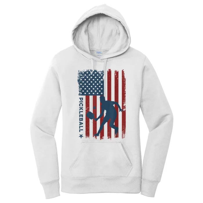 Pickleball Usa American Flag Pickle Ball Player Women's Pullover Hoodie