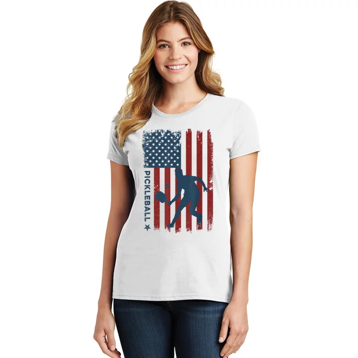 Pickleball Usa American Flag Pickle Ball Player Women's T-Shirt