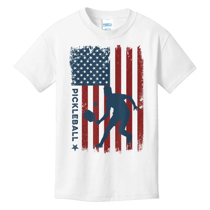 Pickleball Usa American Flag Pickle Ball Player Kids T-Shirt