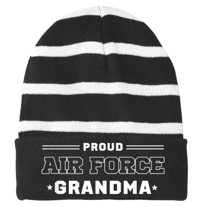 Proud US Air Force Grandma Military Pride Striped Beanie with Solid Band