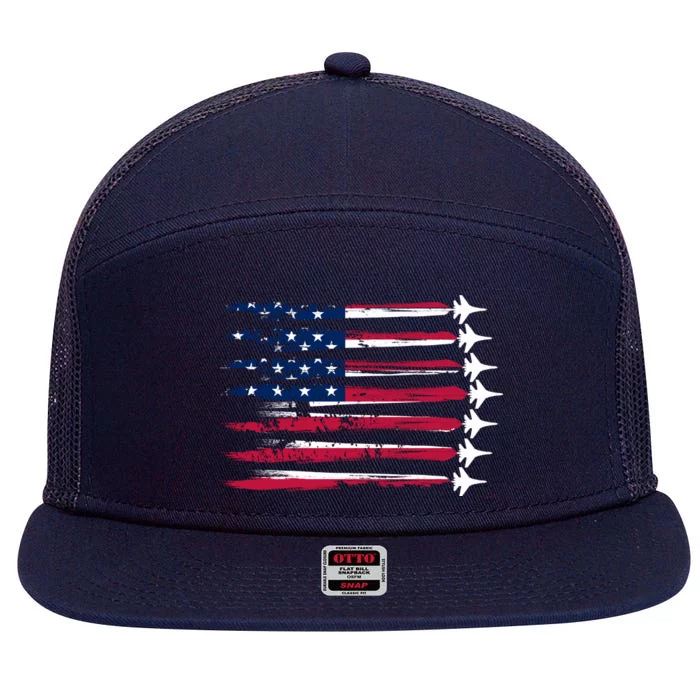 Patriotic USA American Flag Air Show Jets 7 Panel Mesh Trucker Snapback Hat