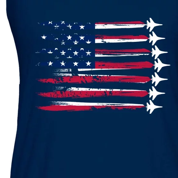 Patriotic USA American Flag Air Show Jets Ladies Essential Flowy Tank