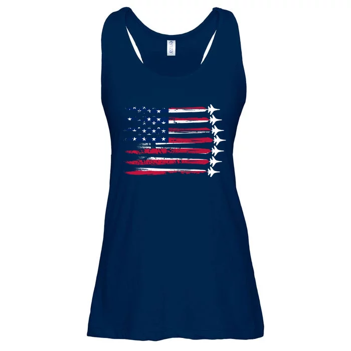 Patriotic USA American Flag Air Show Jets Ladies Essential Flowy Tank