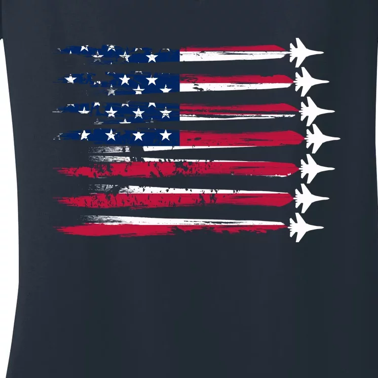 Patriotic USA American Flag Air Show Jets Women's V-Neck T-Shirt