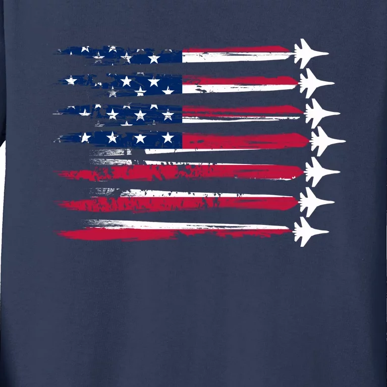 Patriotic USA American Flag Air Show Jets Kids Long Sleeve Shirt