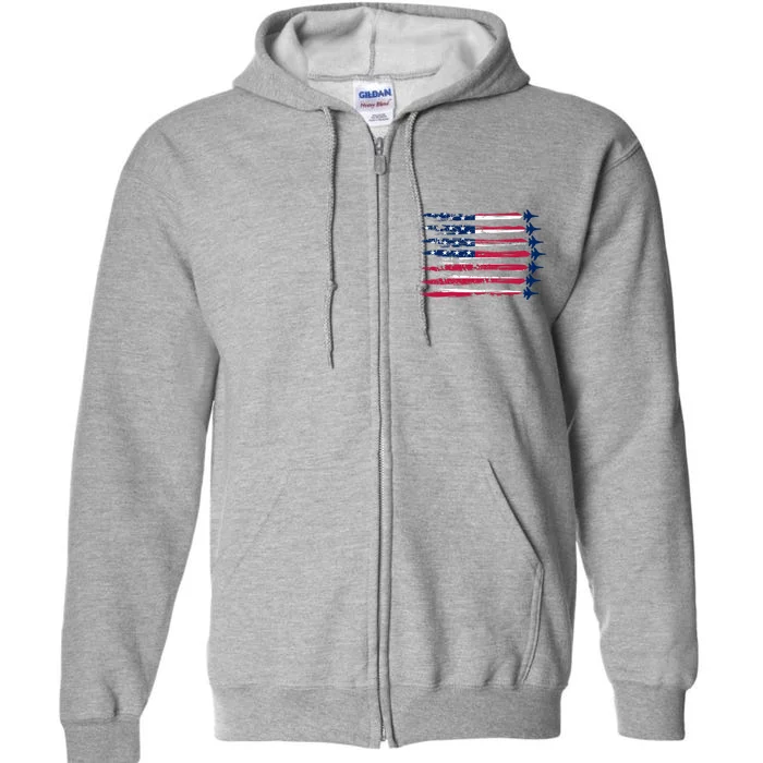 Patriotic USA American Flag Air Show Jets Full Zip Hoodie