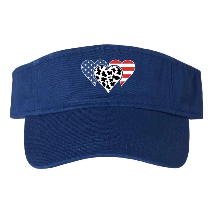 Patriotic Usa American Flag Heart Love Cow Print Us Flag Meaningful Gift Valucap Bio-Washed Visor