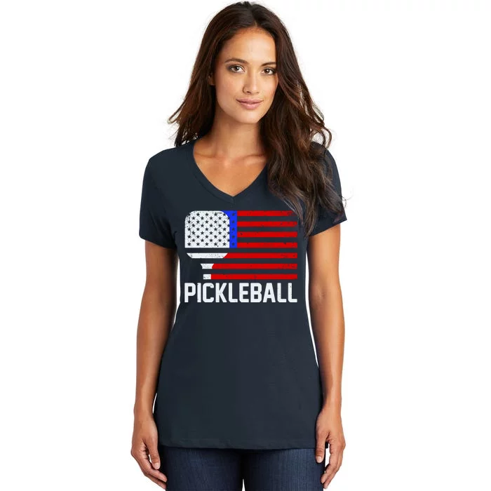 Pickeball USA American Flag Women's V-Neck T-Shirt