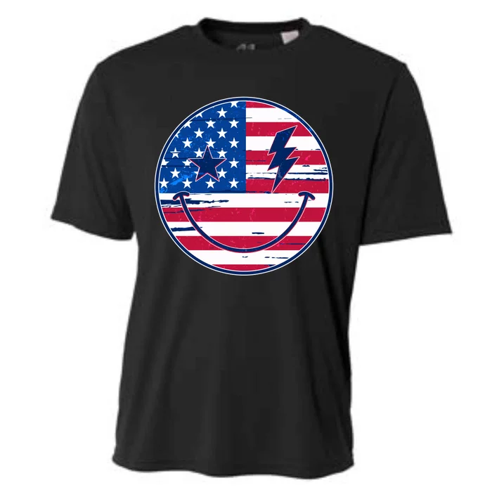 Patriotic USA American Flag Smiley Emoji Cooling Performance Crew T-Shirt