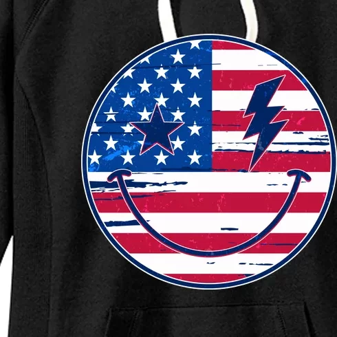 Patriotic USA American Flag Smiley Emoji Women's Fleece Hoodie