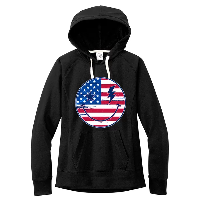 Patriotic USA American Flag Smiley Emoji Women's Fleece Hoodie