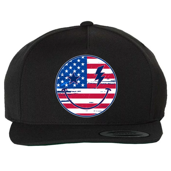 Patriotic USA American Flag Smiley Emoji Wool Snapback Cap