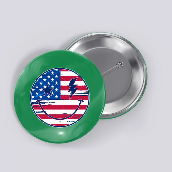 Patriotic USA American Flag Smiley Emoji Button