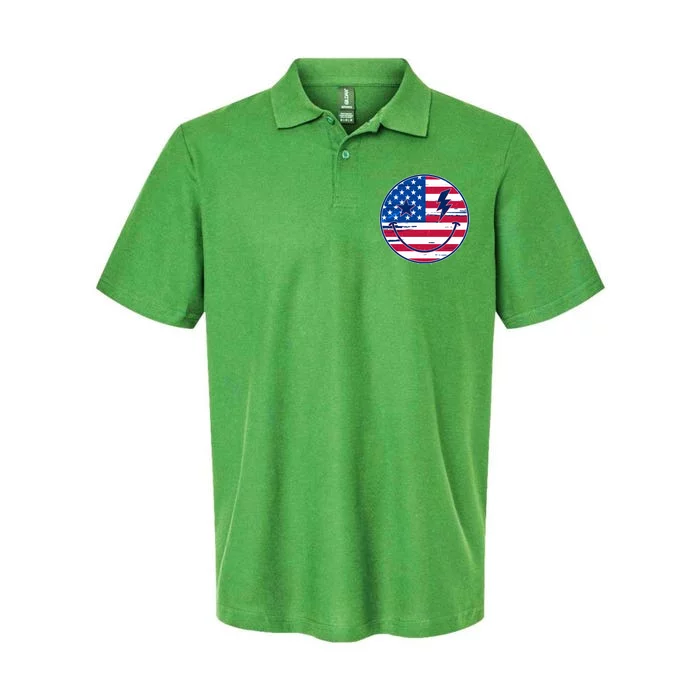 Patriotic USA American Flag Smiley Emoji Softstyle Adult Sport Polo