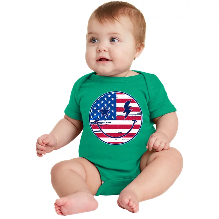 Patriotic USA American Flag Smiley Emoji Baby Bodysuit