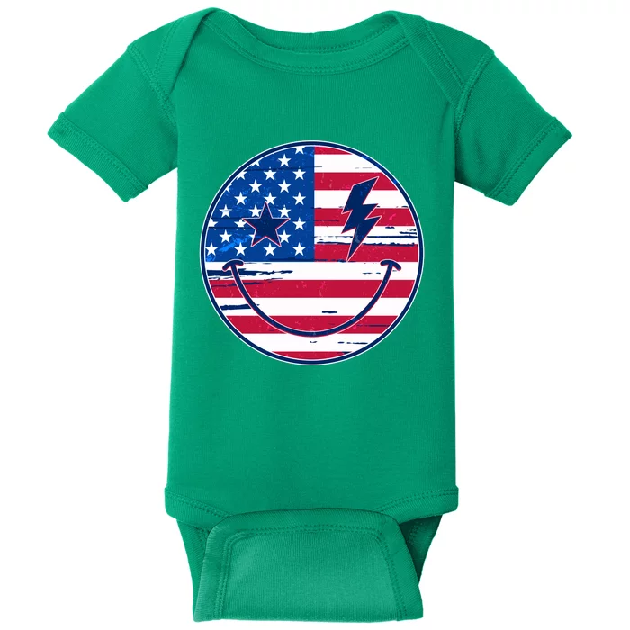 Patriotic USA American Flag Smiley Emoji Baby Bodysuit