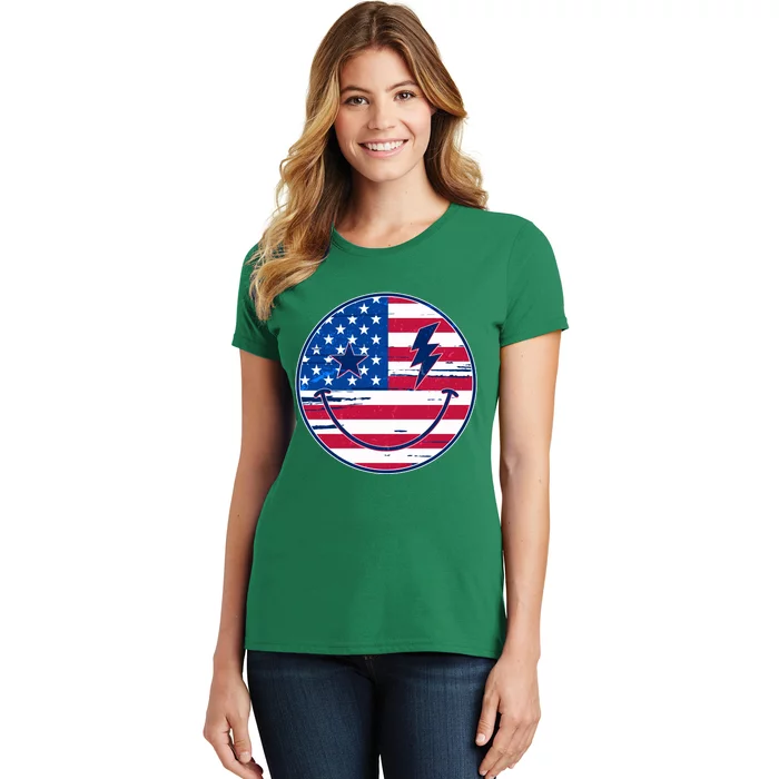 Patriotic USA American Flag Smiley Emoji Women's T-Shirt