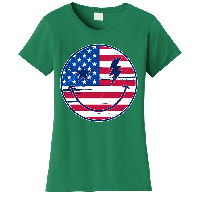 Patriotic USA American Flag Smiley Emoji Women's T-Shirt