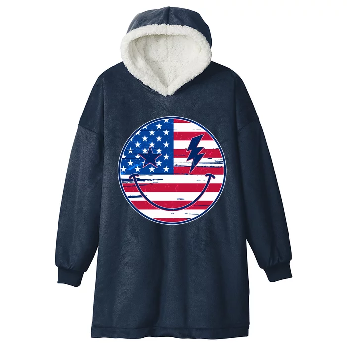 Patriotic USA American Flag Smiley Emoji Hooded Wearable Blanket