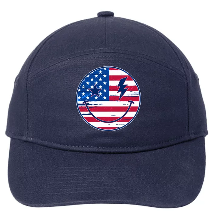 Patriotic USA American Flag Smiley Emoji 7-Panel Snapback Hat