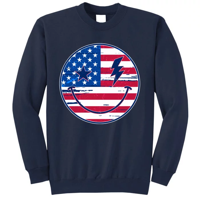 Patriotic USA American Flag Smiley Emoji Tall Sweatshirt