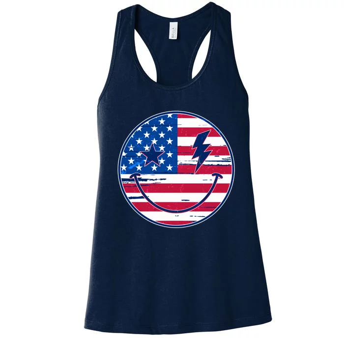 Patriotic USA American Flag Smiley Emoji Women's Racerback Tank