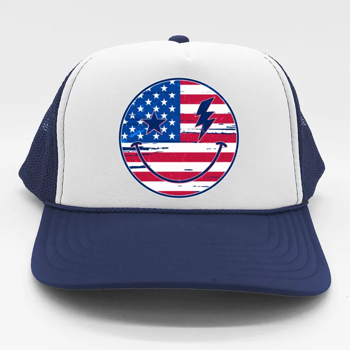 Patriotic USA American Flag Smiley Emoji Trucker Hat