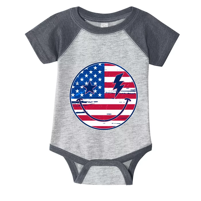 Patriotic USA American Flag Smiley Emoji Infant Baby Jersey Bodysuit