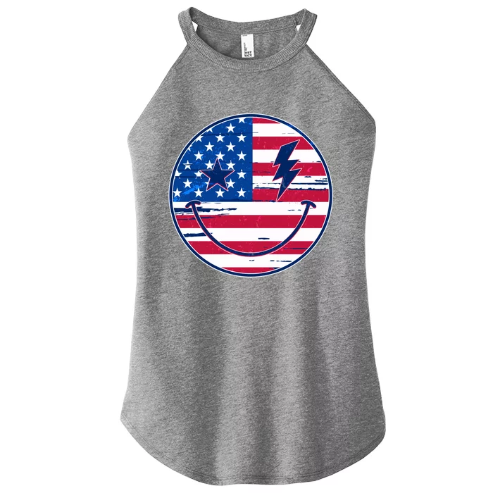 Patriotic USA American Flag Smiley Emoji Women’s Perfect Tri Rocker Tank