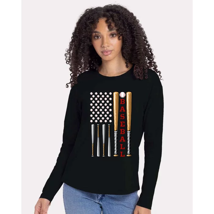 Patriotic Us American Baseball Flag Gift Vintage Baseball Flag Cute Gift Womens Cotton Relaxed Long Sleeve T-Shirt