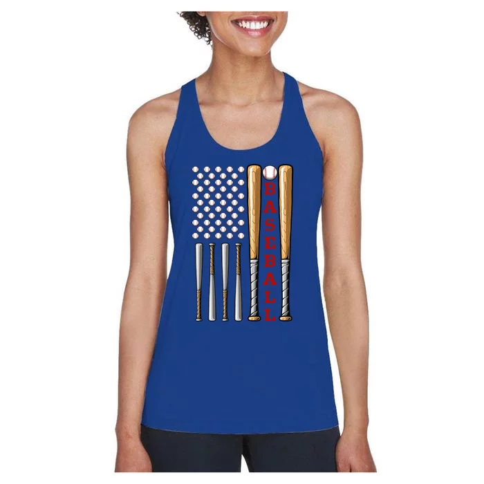 Patriotic Us American Baseball Flag Gift Vintage Baseball Flag Cute Gift Women's Racerback Tank