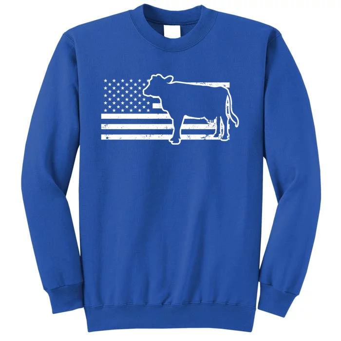 Patriotic Us American Cow Design Farmer Flag Gift Tall Sweatshirt