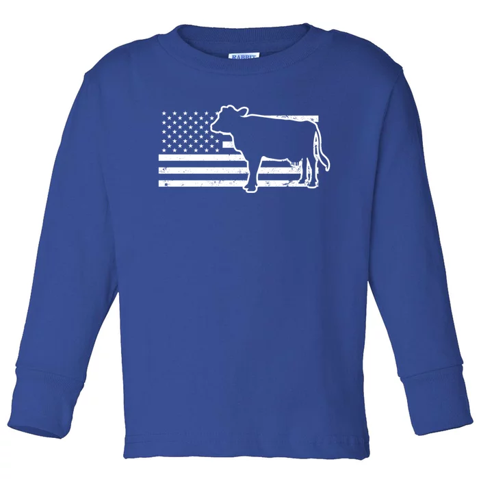 Patriotic Us American Cow Design Farmer Flag Gift Toddler Long Sleeve Shirt