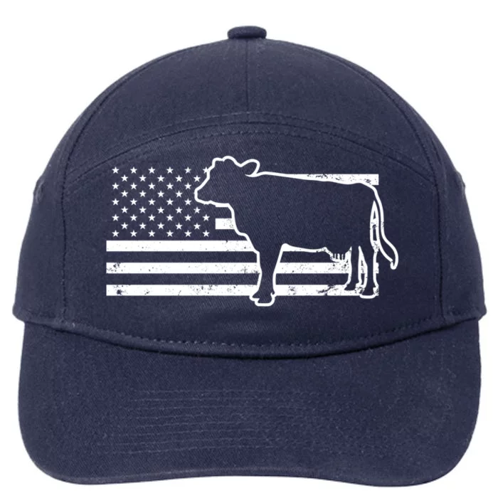 Patriotic Us American Cow Design Farmer Flag Gift 7-Panel Snapback Hat