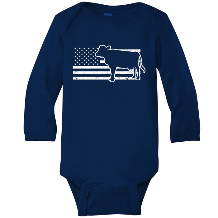 Patriotic Us American Cow Design Farmer Flag Gift Baby Long Sleeve Bodysuit