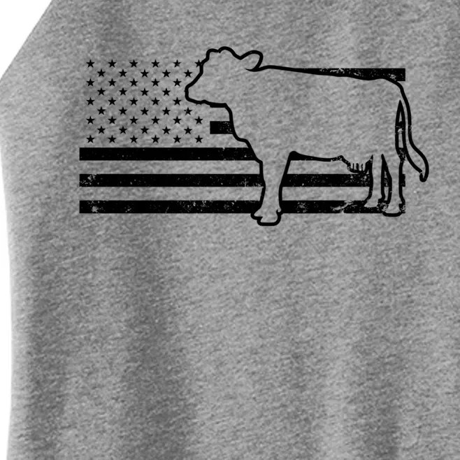 Patriotic Us American Cow Design Farmer Flag Gift Women’s Perfect Tri Rocker Tank