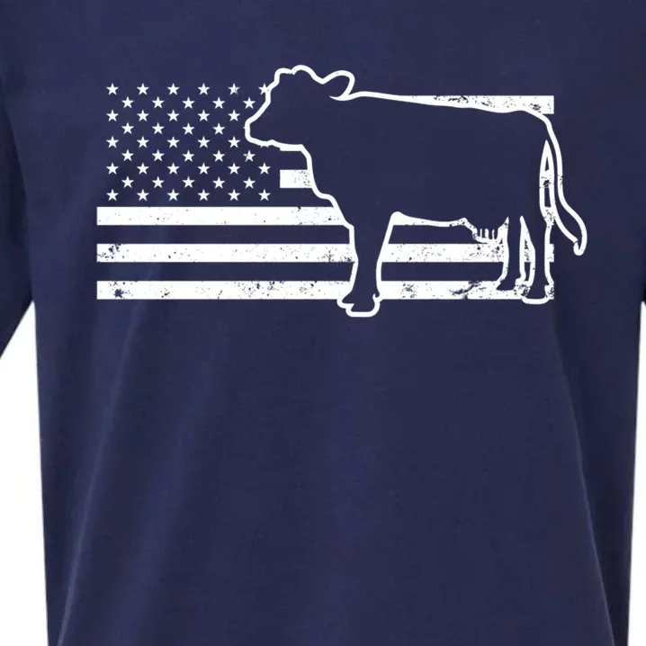 Patriotic Us American Cow Design Farmer Flag Gift Sueded Cloud Jersey T-Shirt