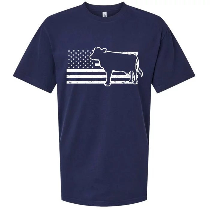 Patriotic Us American Cow Design Farmer Flag Gift Sueded Cloud Jersey T-Shirt