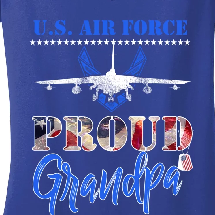 Proud Us Air Force Grandpa Pride Military Family Tee Gift Usaf Gift Women's V-Neck T-Shirt