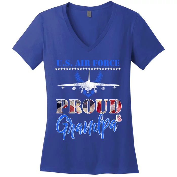 Proud Us Air Force Grandpa Pride Military Family Tee Gift Usaf Gift Women's V-Neck T-Shirt