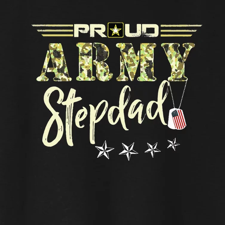 Proud US Army Stepdad Camouflage Military Pride Women's Crop Top Tee