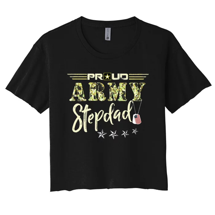 Proud US Army Stepdad Camouflage Military Pride Women's Crop Top Tee