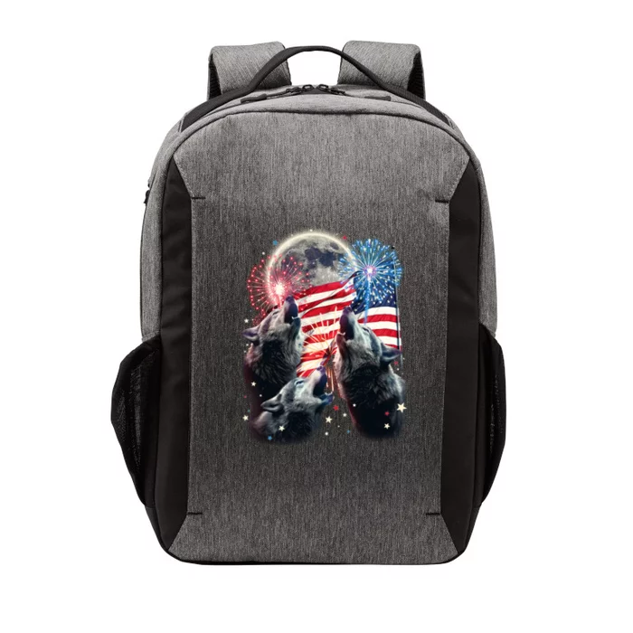 Patriotic Usa American Flag Three Wolves Moon Vector Backpack