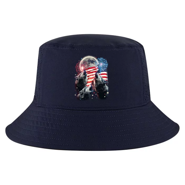 Patriotic Usa American Flag Three Wolves Moon Cool Comfort Performance Bucket Hat