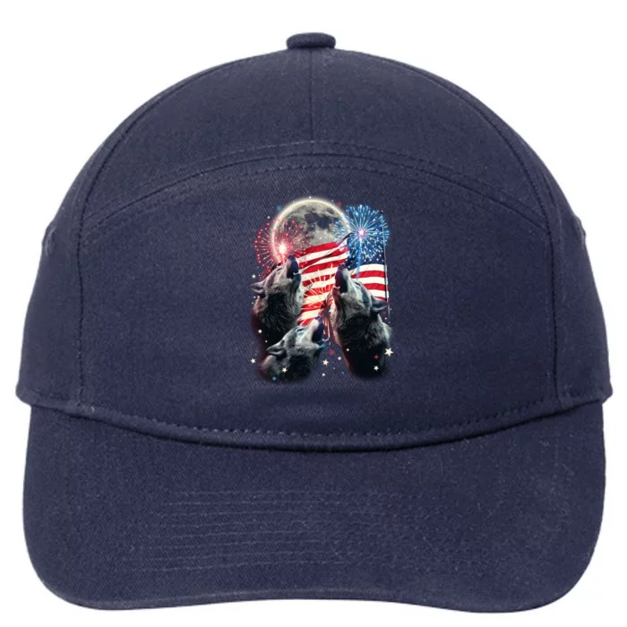 Patriotic Usa American Flag Three Wolves Moon 7-Panel Snapback Hat