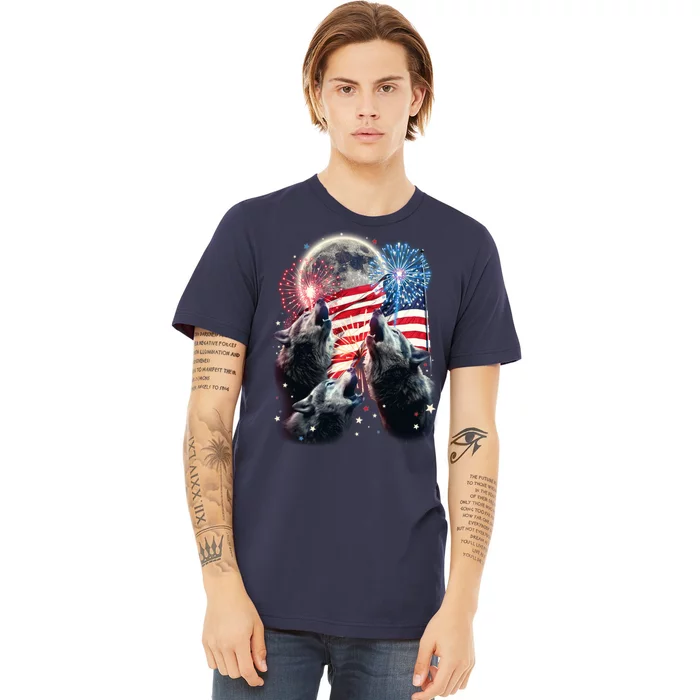 Patriotic Usa American Flag Three Wolves Moon Premium T-Shirt